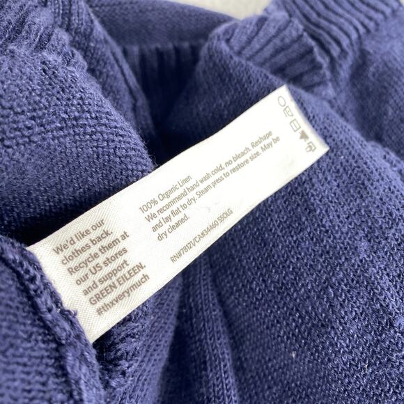 EILEEN FISHER Sweater XL Organic Linen Boxy V-Neck Pullover Jumper Blue - Picture 8 of 11